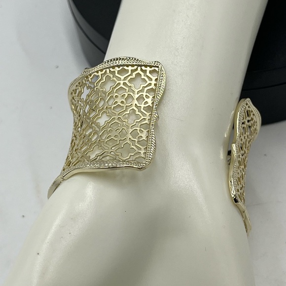 Kendra Scott Designer Candice Gold Tone Filigree Concave Wide Cuff Bracelet - Picture 6 of 13